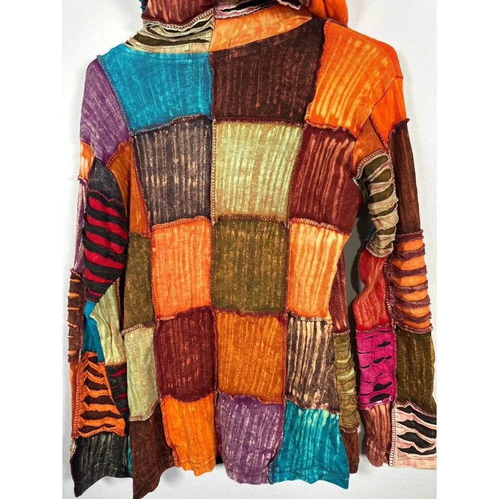 The Collection Royal Womens Zip Jacket Patchwork Colorful Hoodie Zip Boho Hippie